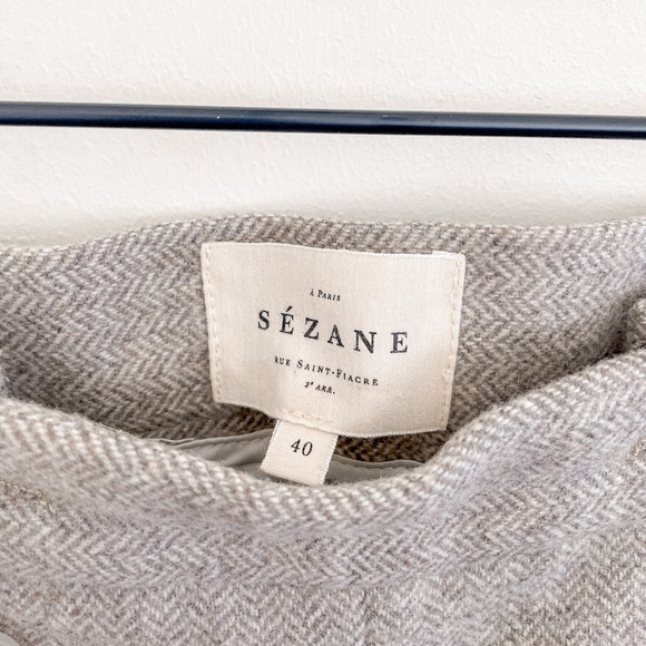 Sézane Francesca Trousers Chevron Ecru Taupe 8 (FR 40) - Picture 5 of 11